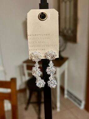 Anthropologie Clear Beaded Drop Earrings